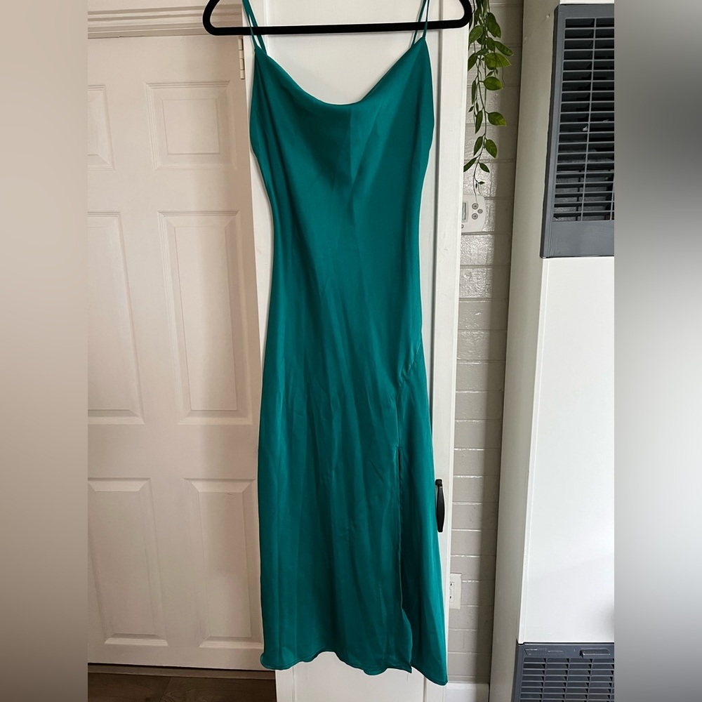 Green satin dress